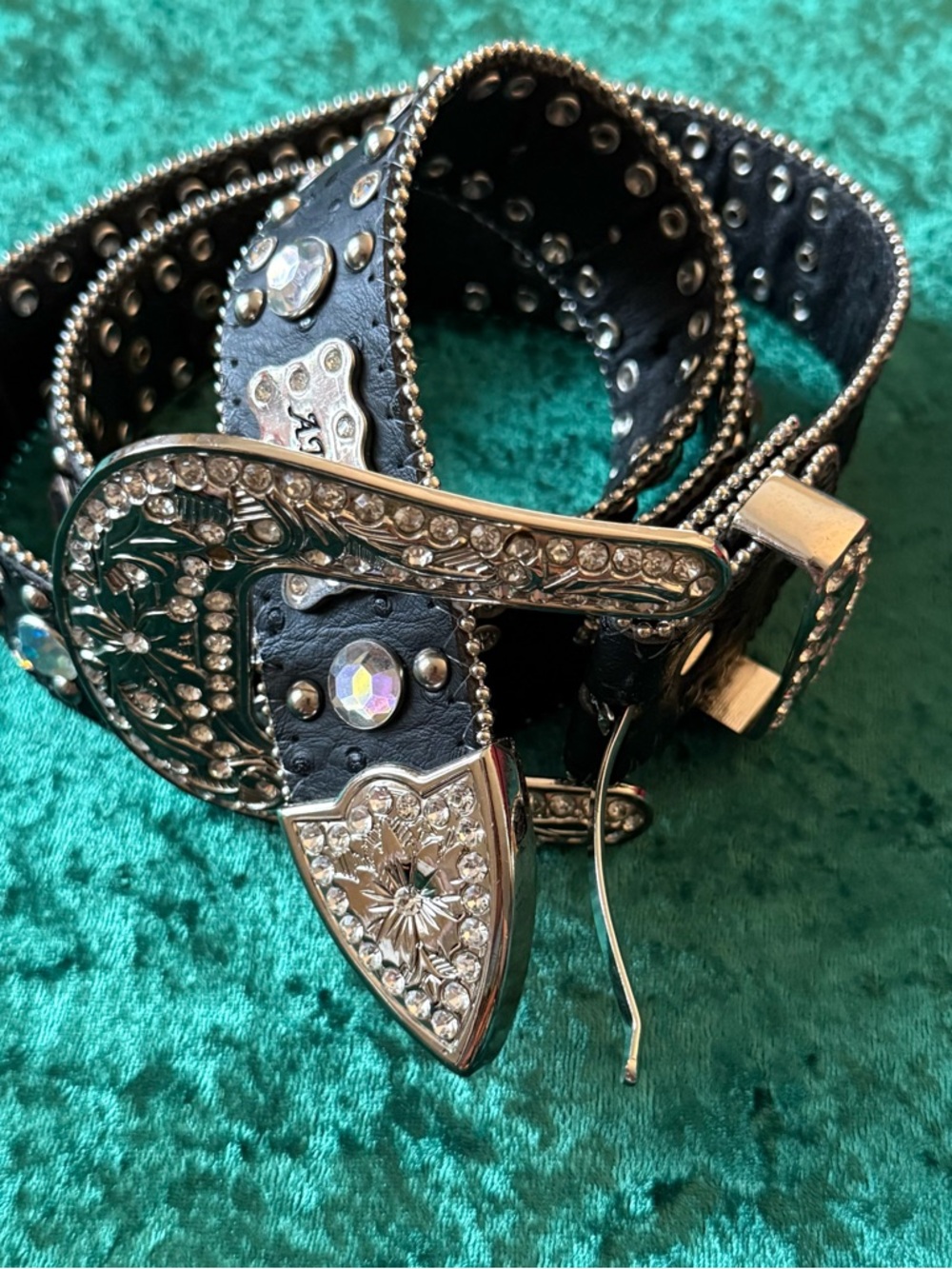 Atlas Black Rhinestone Cross Western Buckle Belt for Women 110cm